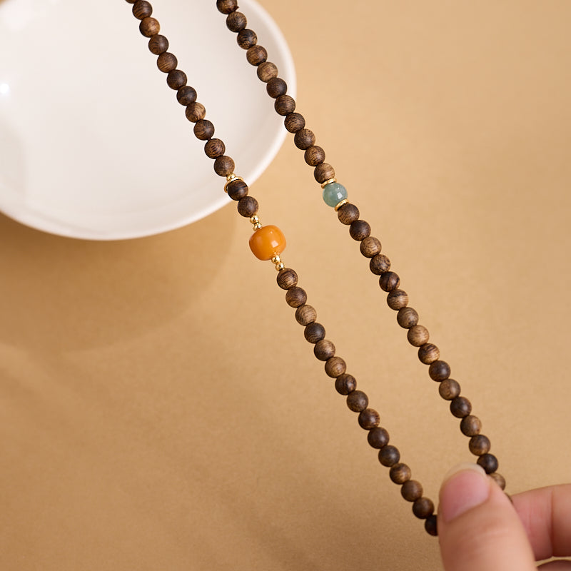 Agarwood & Amber Jade Wrap Bracelet