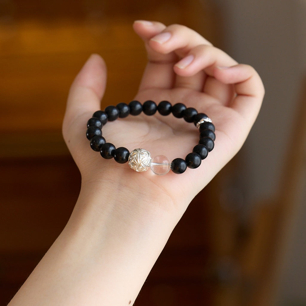 Black Fragrant Wood & Silver Bamboo Bracelet