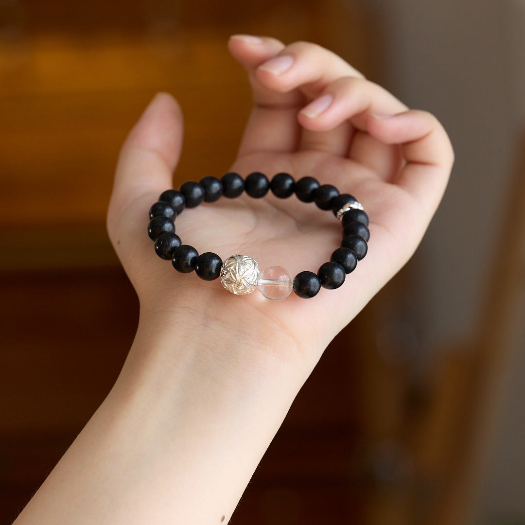 Black Fragrant Wood & Silver Bamboo Bracelet
