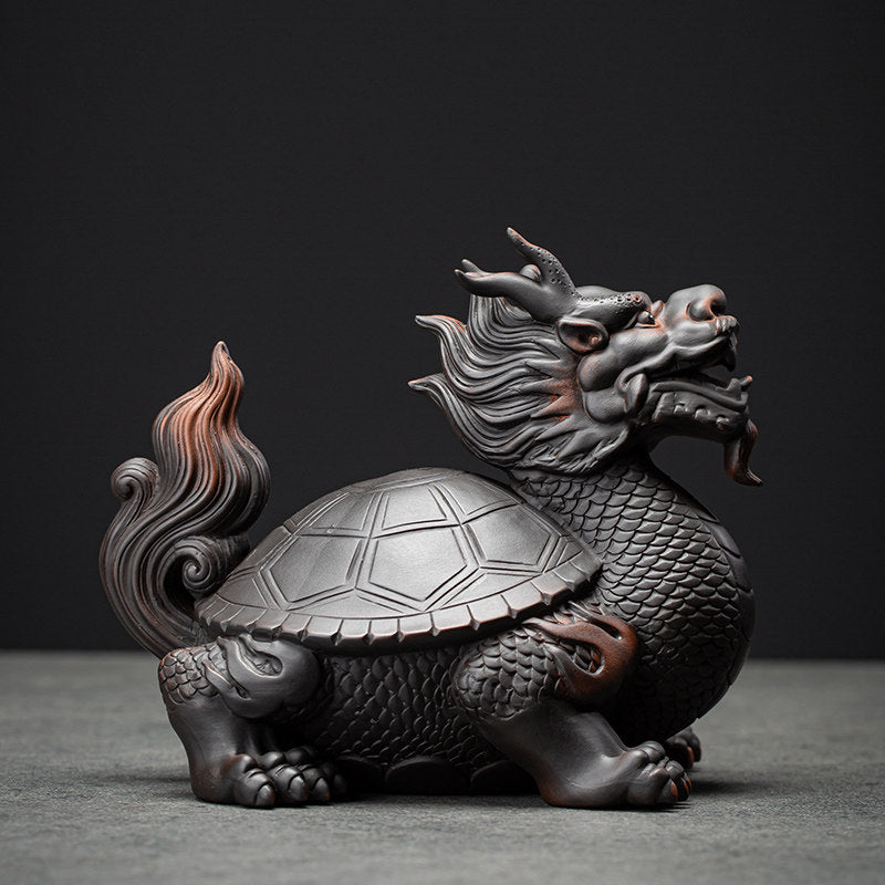 Obsidian Black Pottery Dragon Turtle Guardian