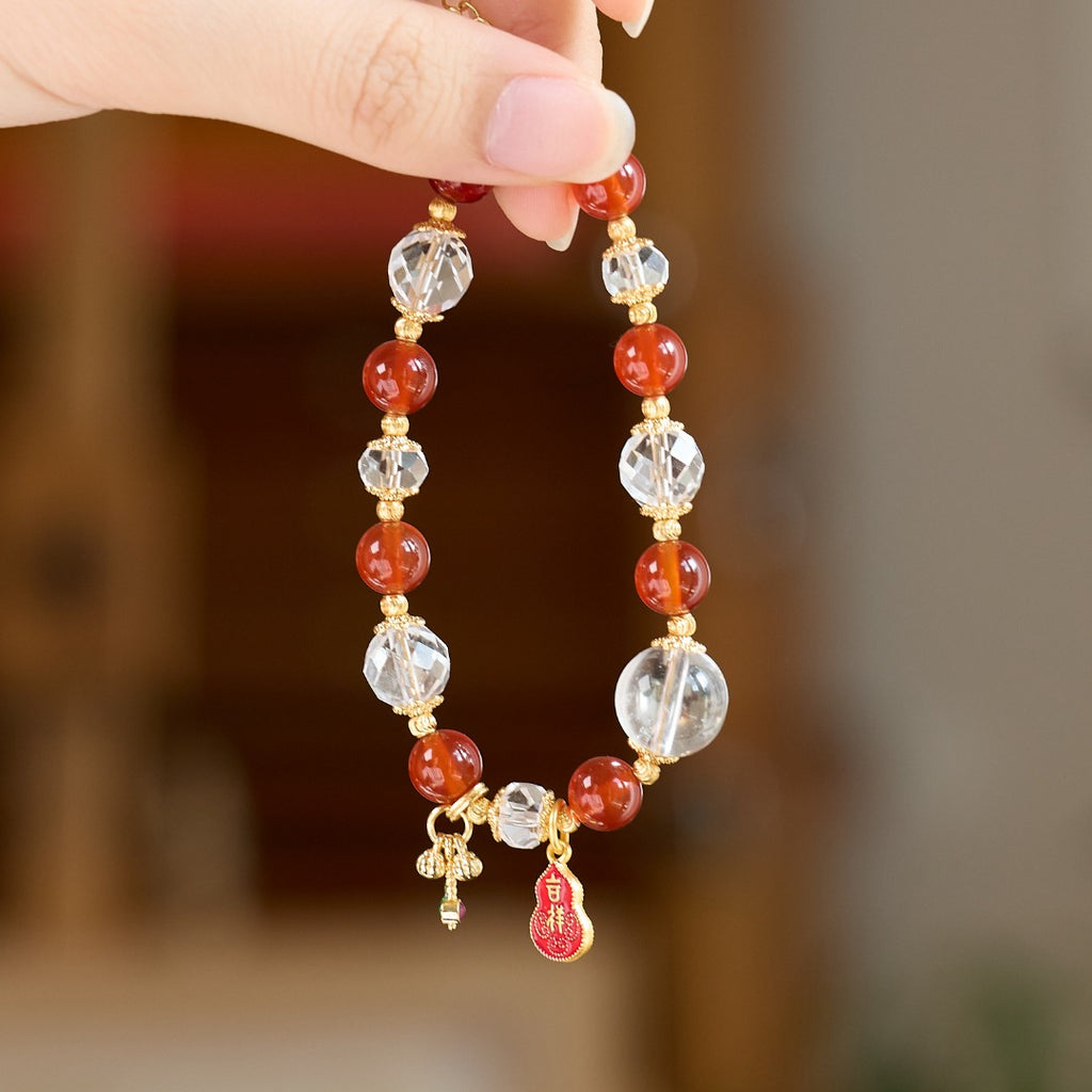 Red Agate Gourd & Ruyi Beaded Bracelet