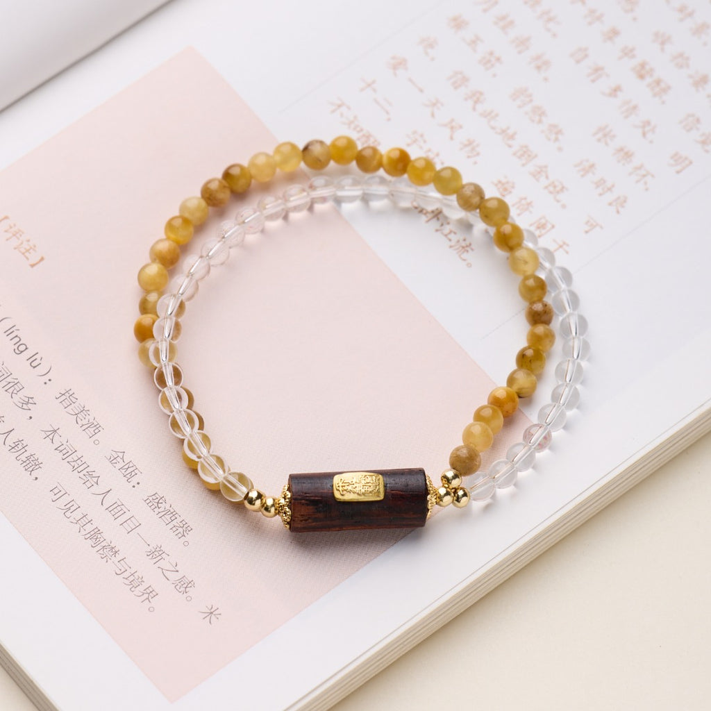 Gold Rutile & Wood Double Loop Bracelet