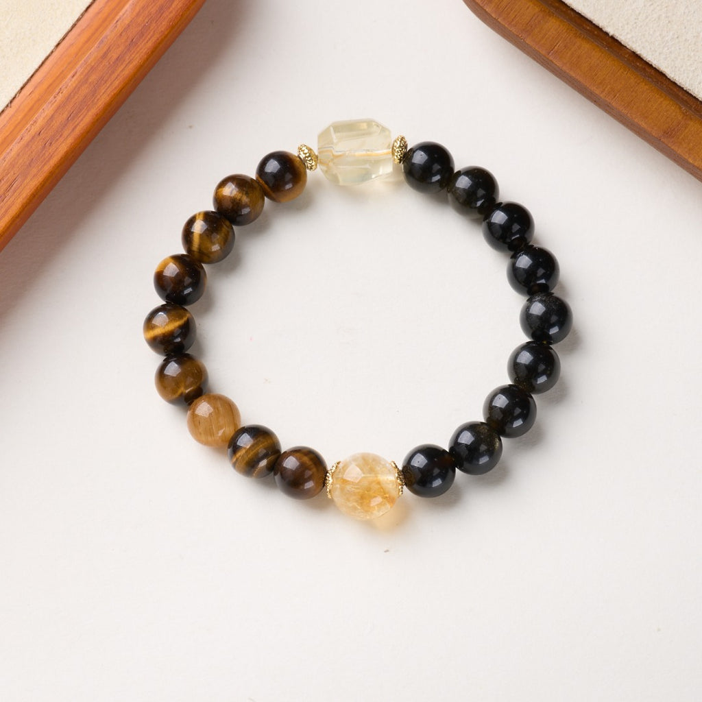 Golden Tiger Eye & Obsidian Beaded Bracelet