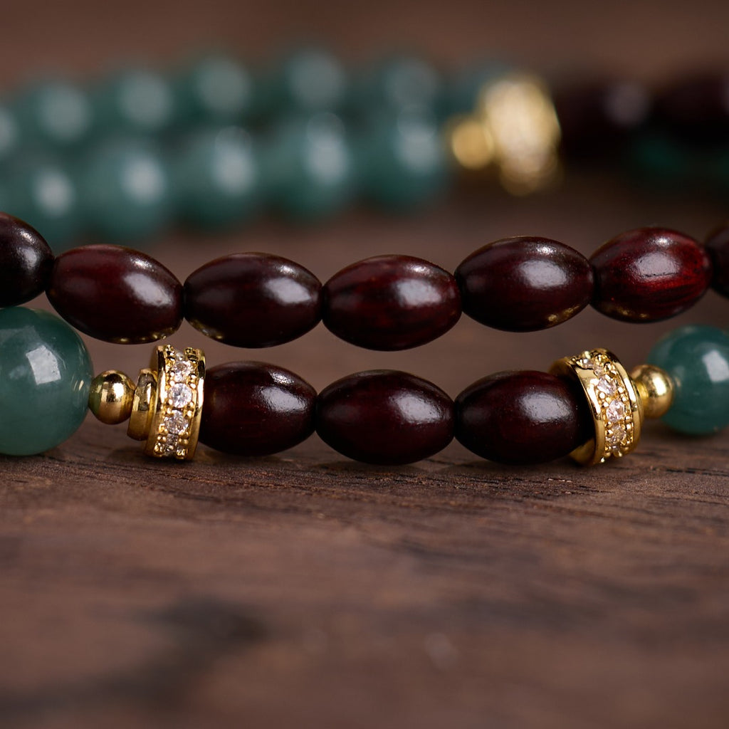 Golden Leaf Sandalwood Wrap Bracelet