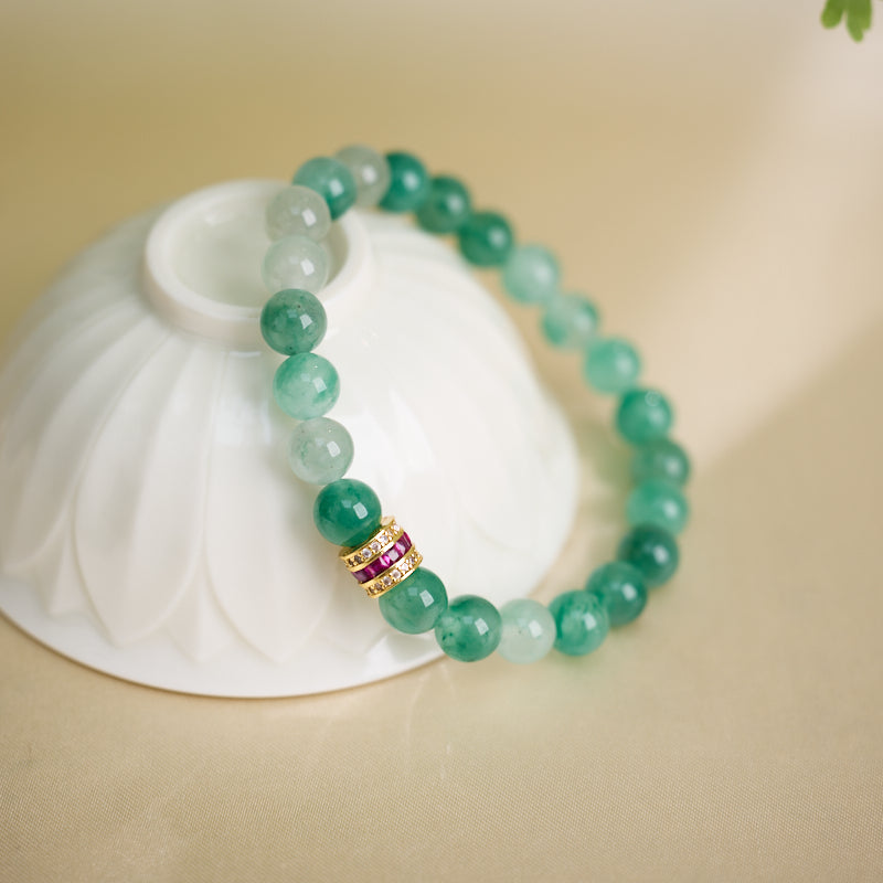 Green Chalcedony & Zircon Beaded Bracelet