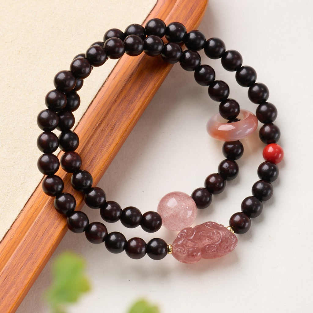 Red Sandalwood & Strawberry Quartz Bracelet