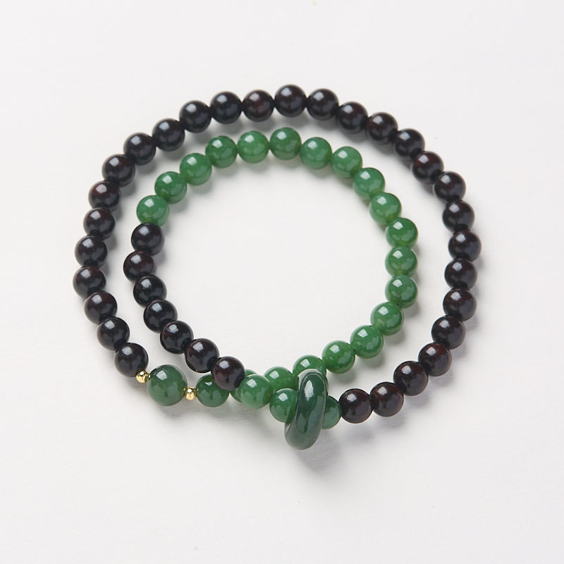 Garnet & Jade Double Loop Bracelet