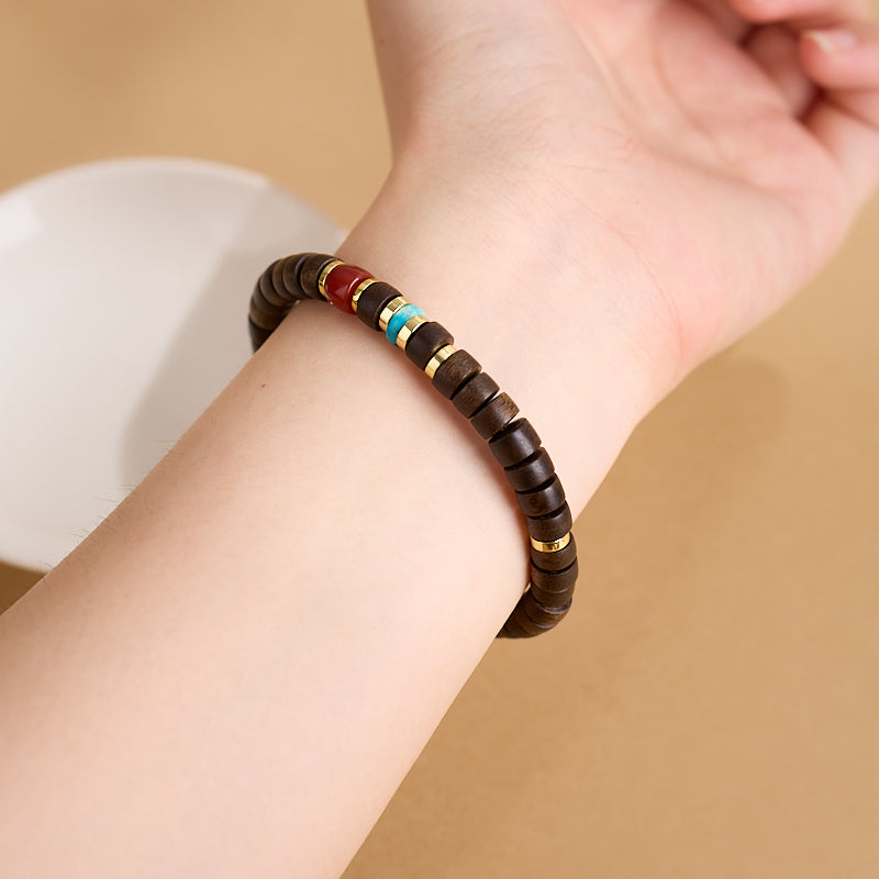 Ebony & Red Agate Abacus Bead Bracelet