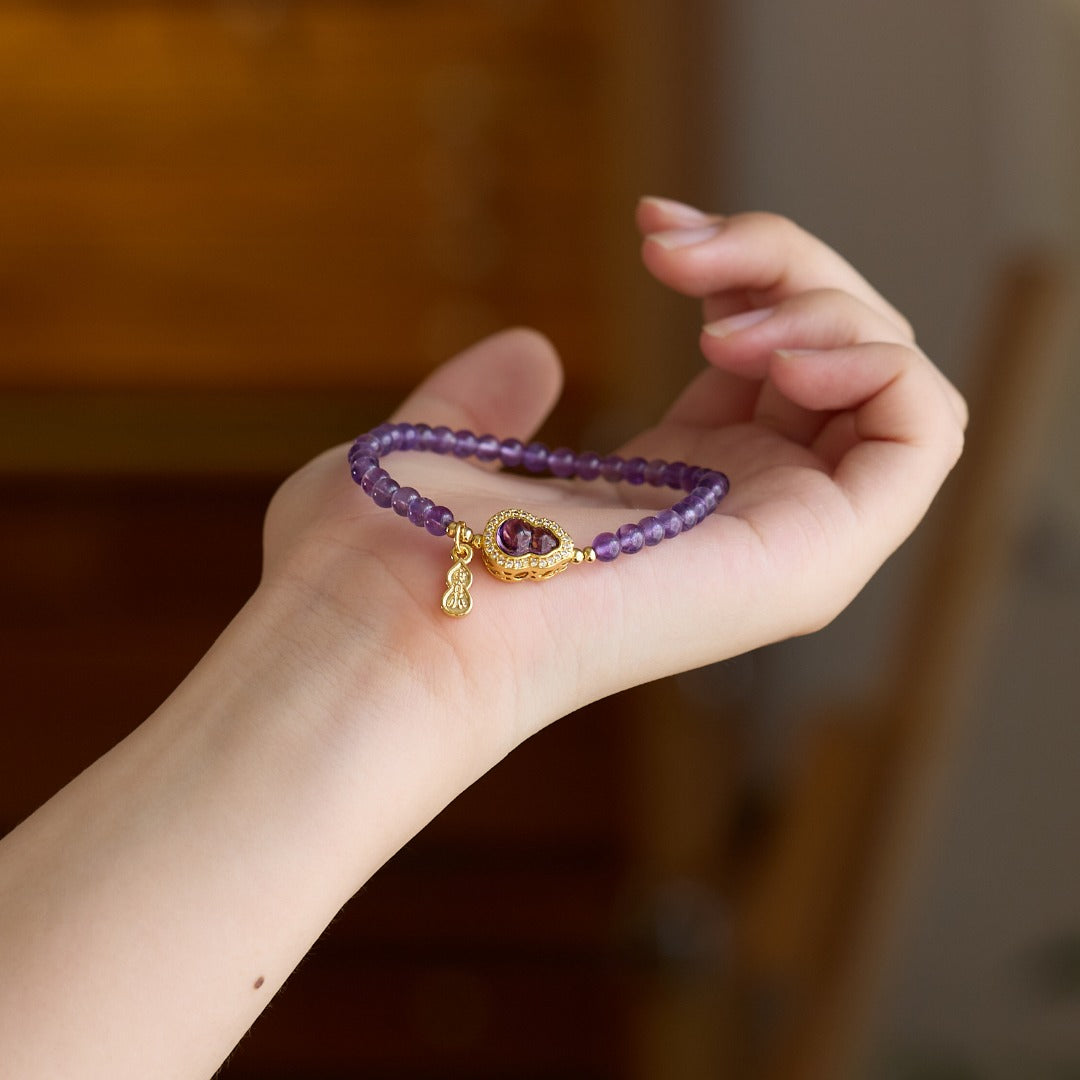 Amethyst & Gold-Tone Gourd Charm Bracelet