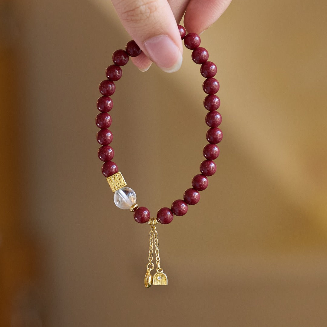 Cinnabar & White Crystal Ruyi Lock Bracelet