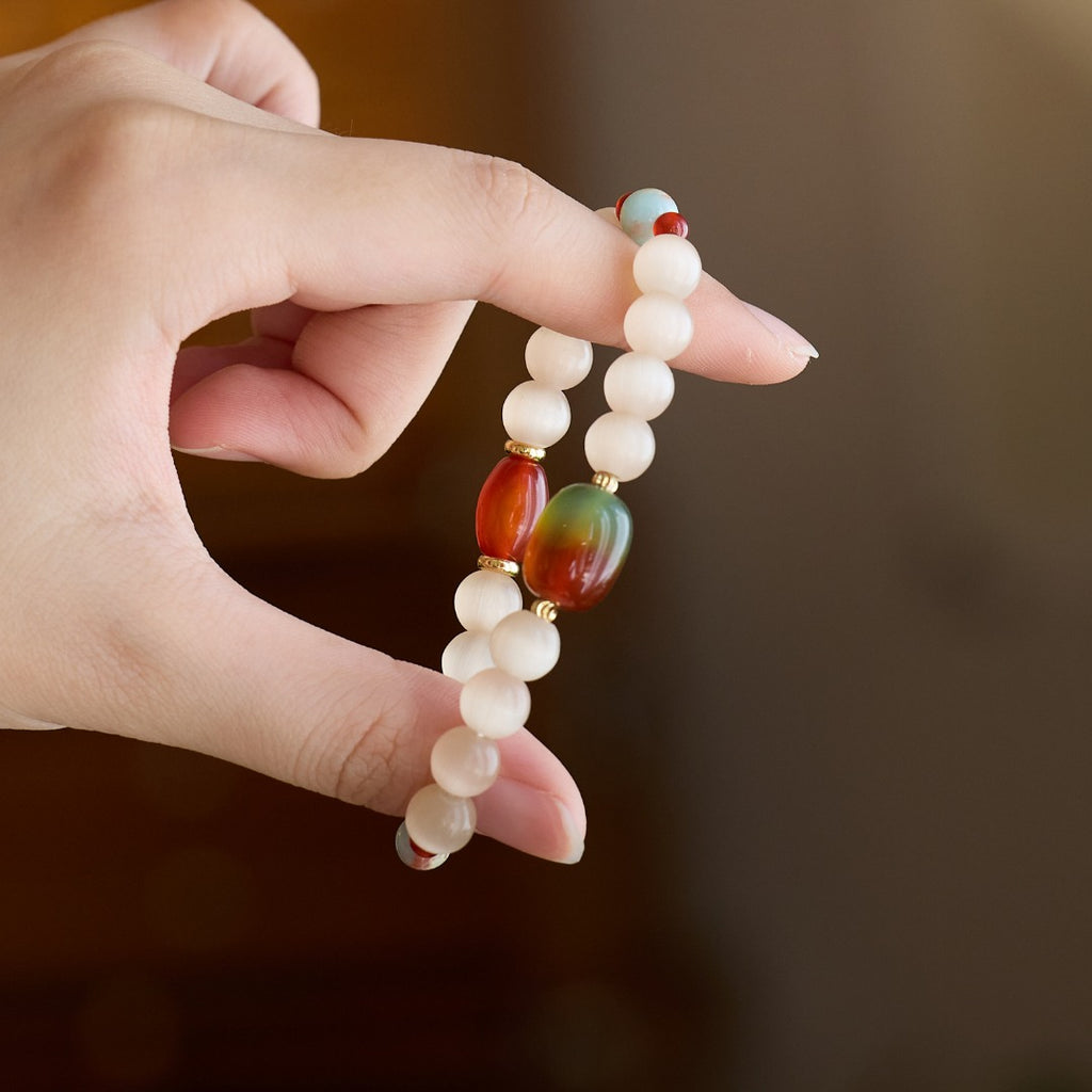 Agate & Chalcedony Barrel Bead Bracelet