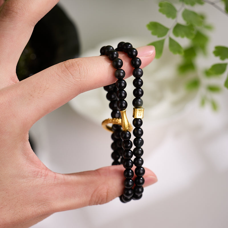 Black Obsidian Koi Wrap Bracelet