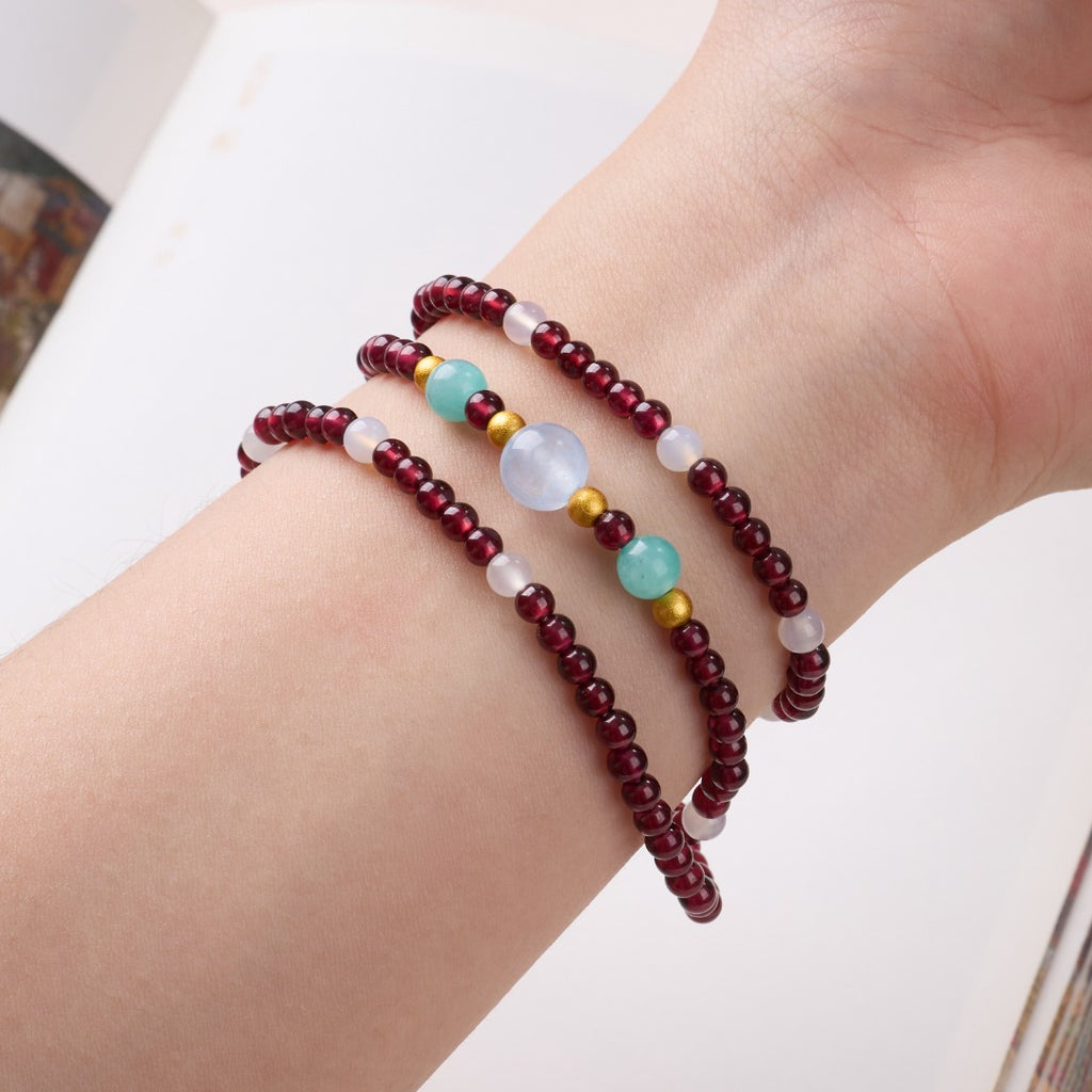Garnet & Aquamarine Multi-Wrap Bracelet