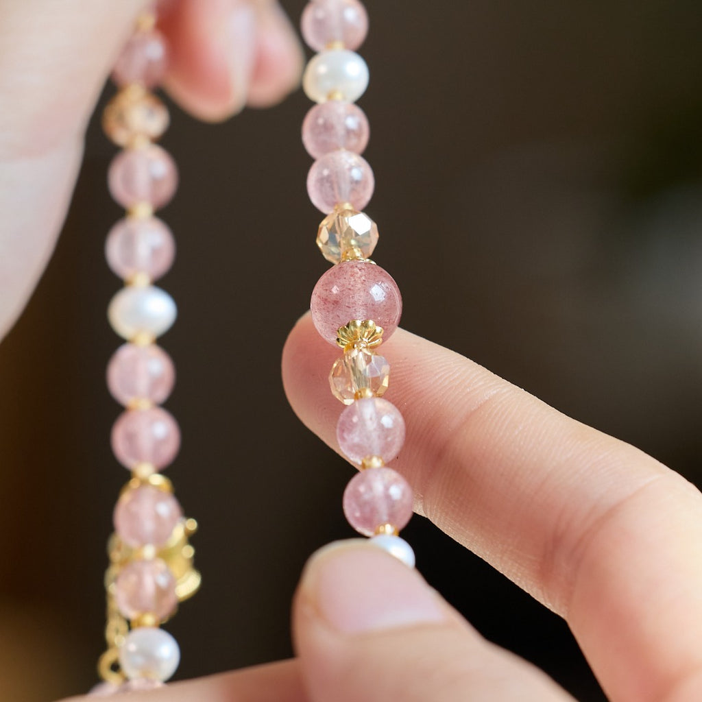 Strawberry Quartz & Freshwater Pearl Bracelet