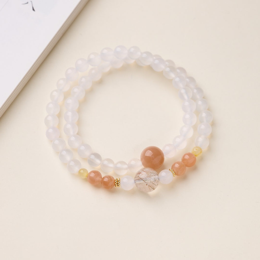 Chalcedony & Copper Rutile Double Wrap Bracelet