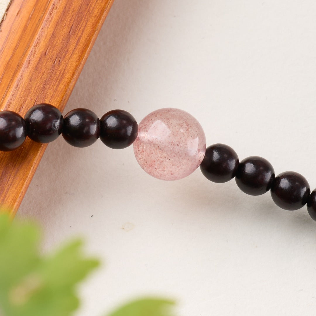 Red Sandalwood & Strawberry Quartz Bracelet