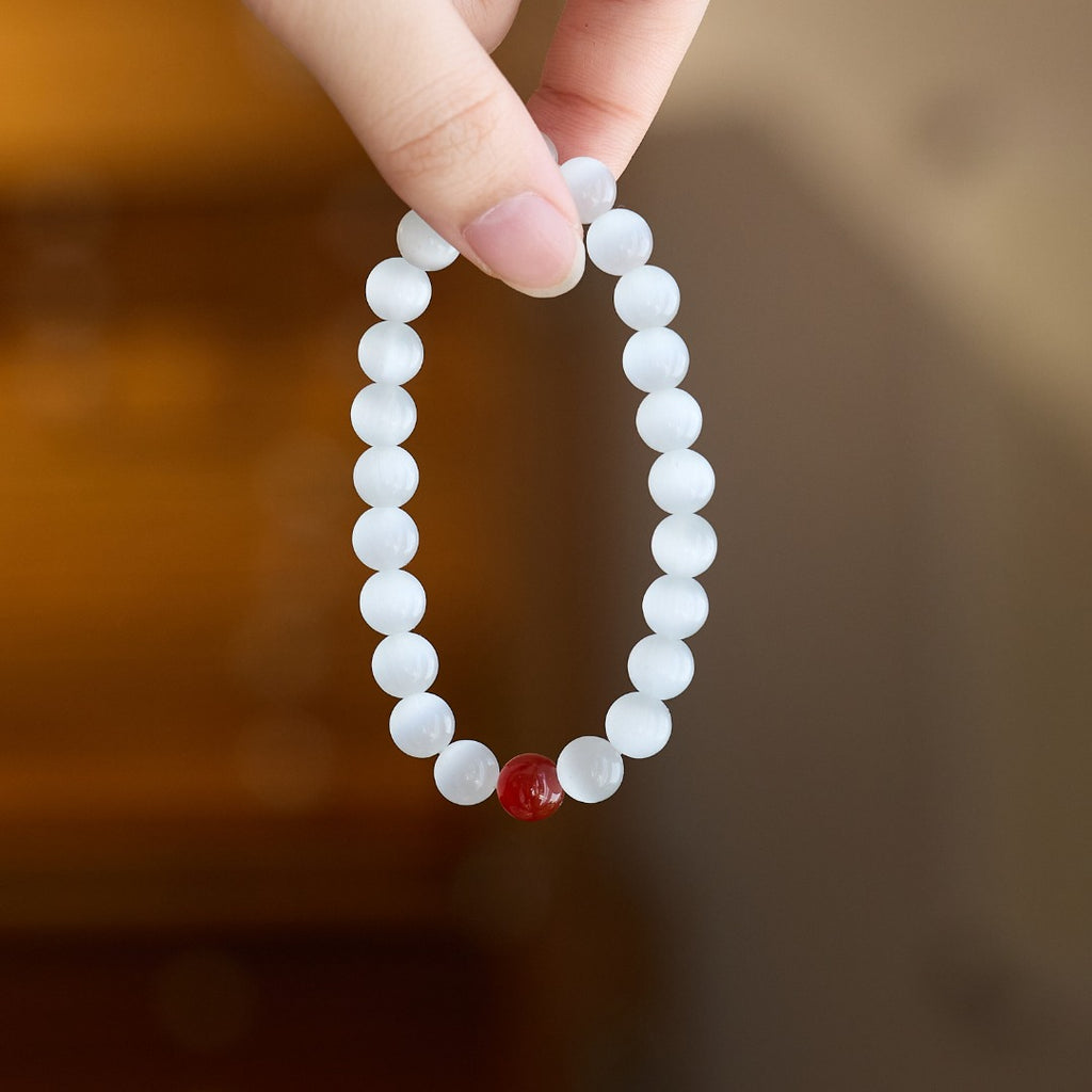 White Cat Eye & Red Agate Bracelet