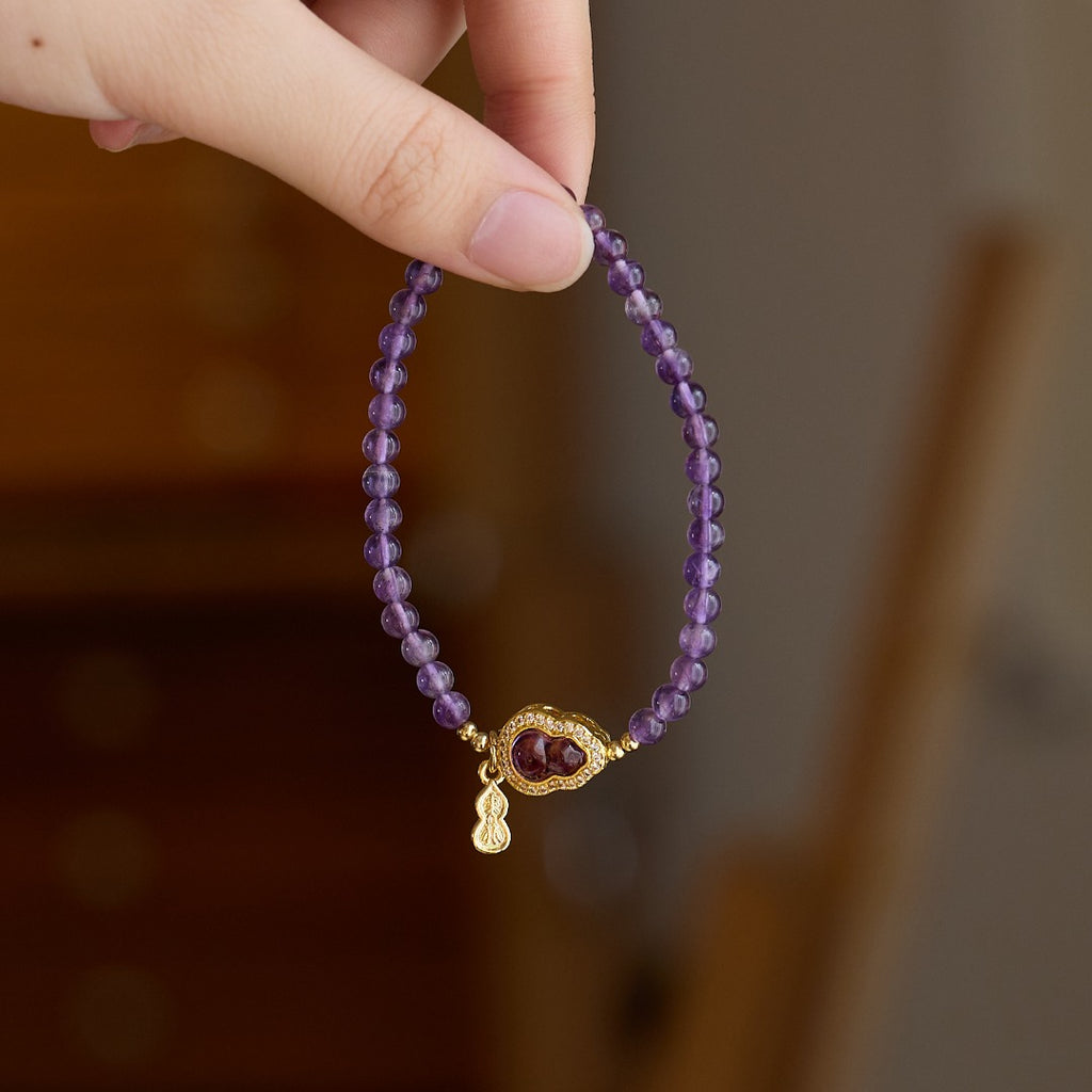 Amethyst & Gold-Tone Gourd Charm Bracelet