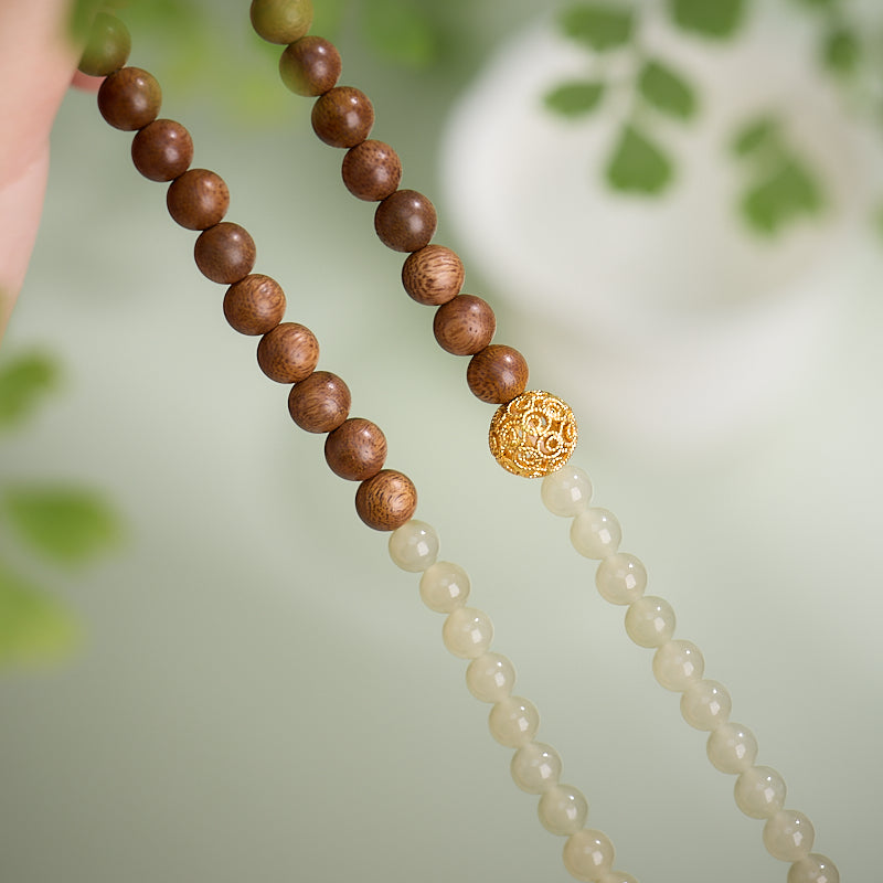 Sandalwood & Hetian Jade Wrap Bracelet