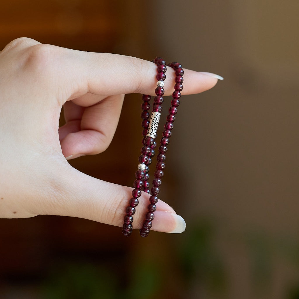 Wine Red Garnet Silver Wrap Bracelet
