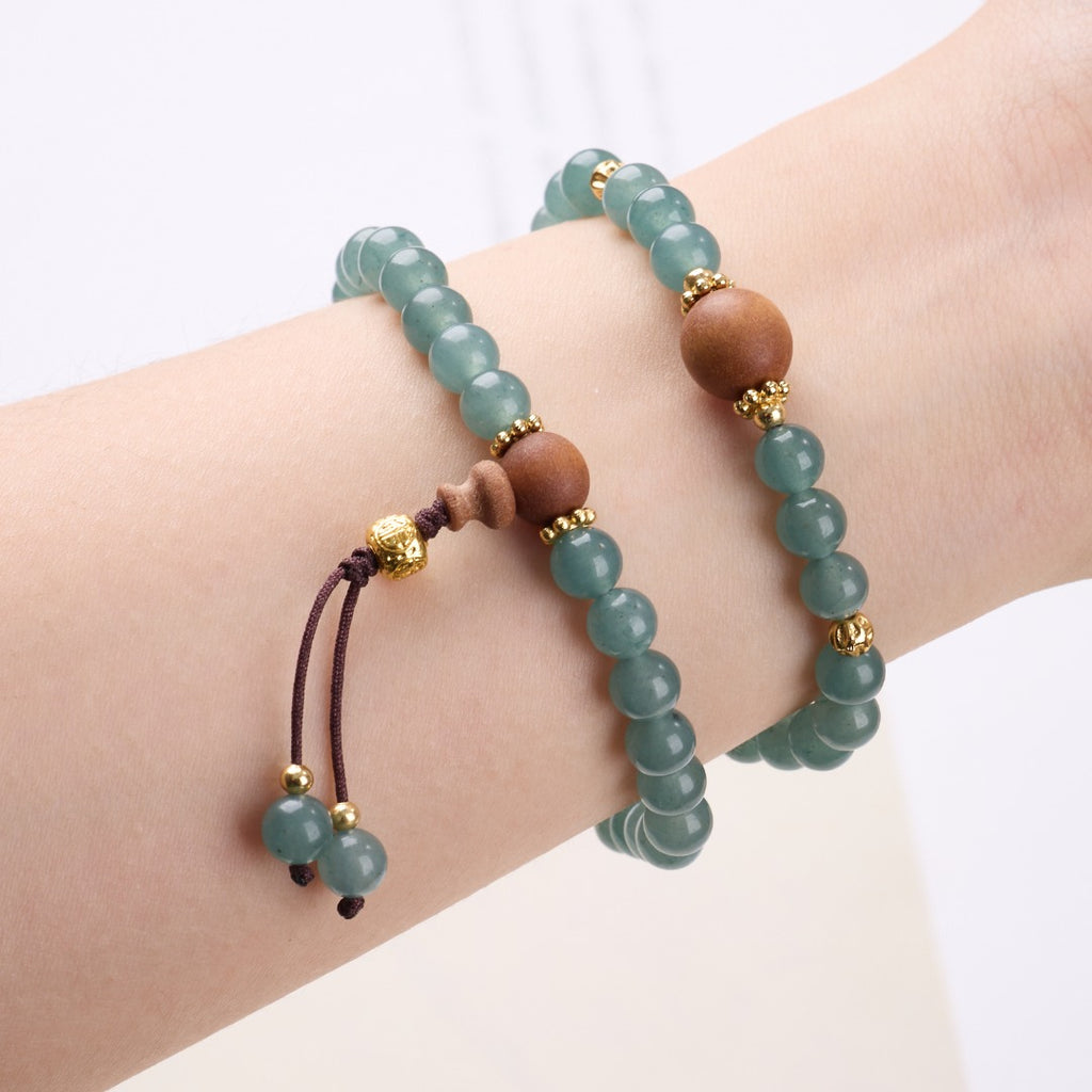 Cyan Chalcedony & Sandalwood Wrap Bracelet