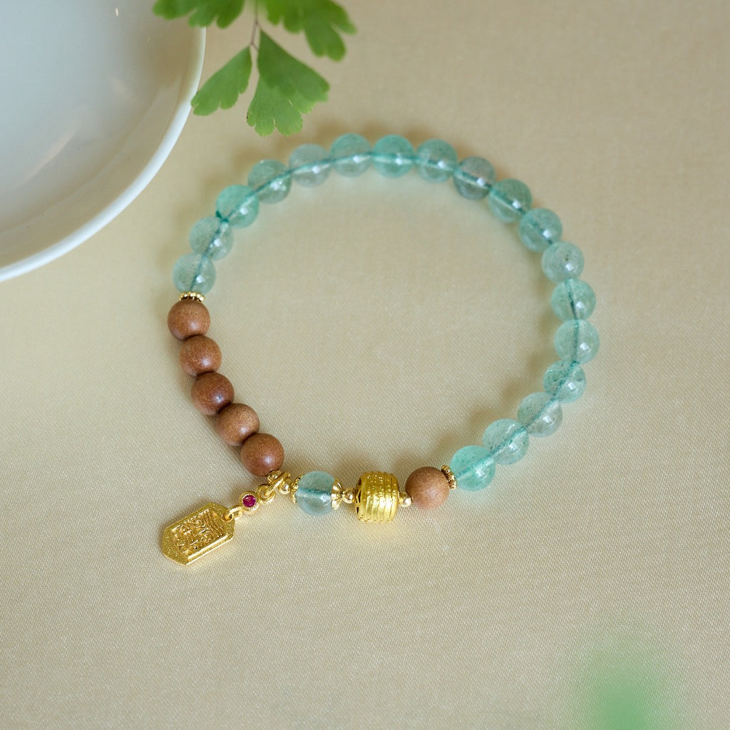 Green Strawberry Quartz & Sandalwood Bracelet