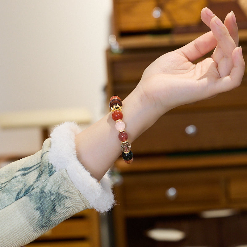 Red Tiger Eye & Quartz Beaded Bracelet