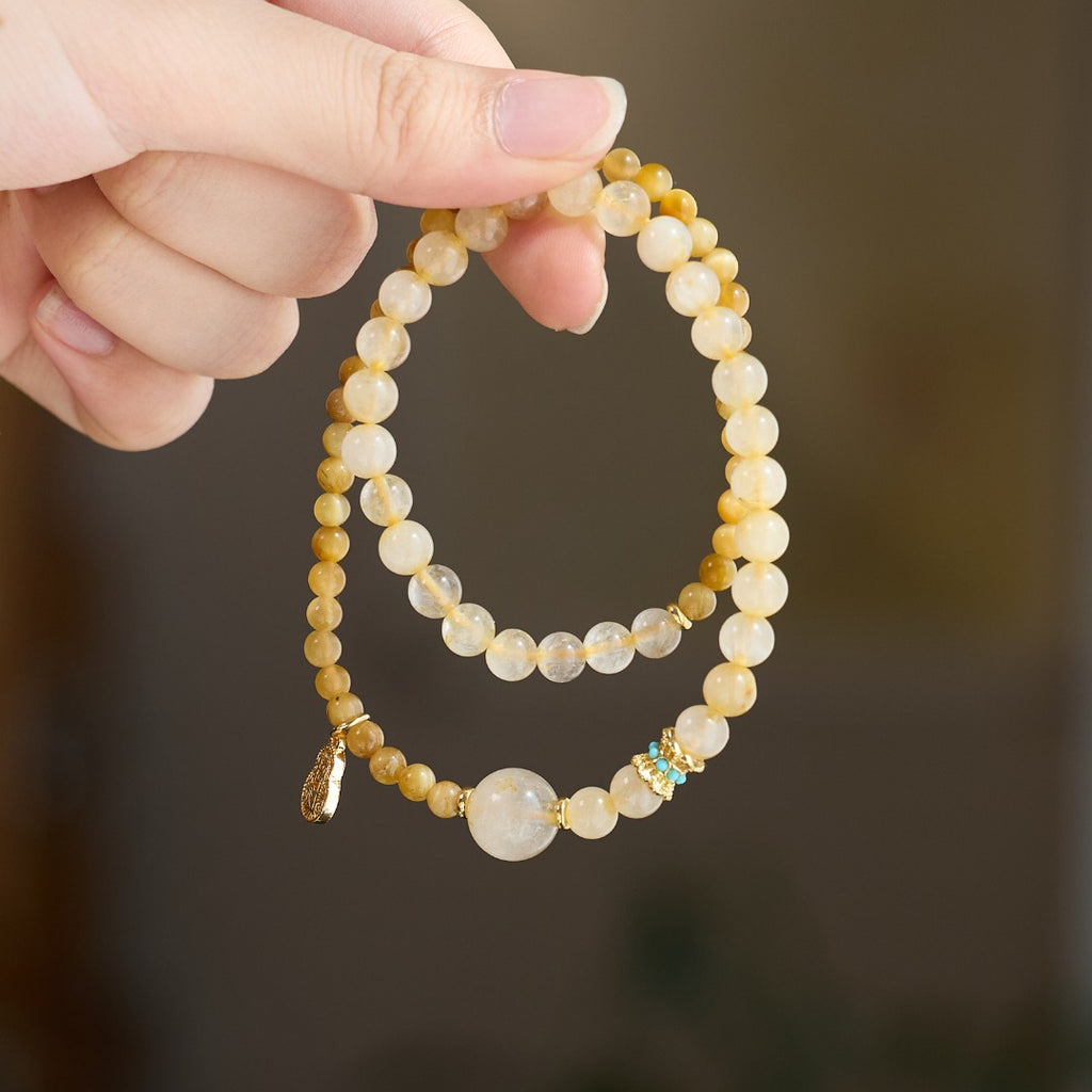 Golden Rutilated Quartz & Citrine Beaded Bracelet