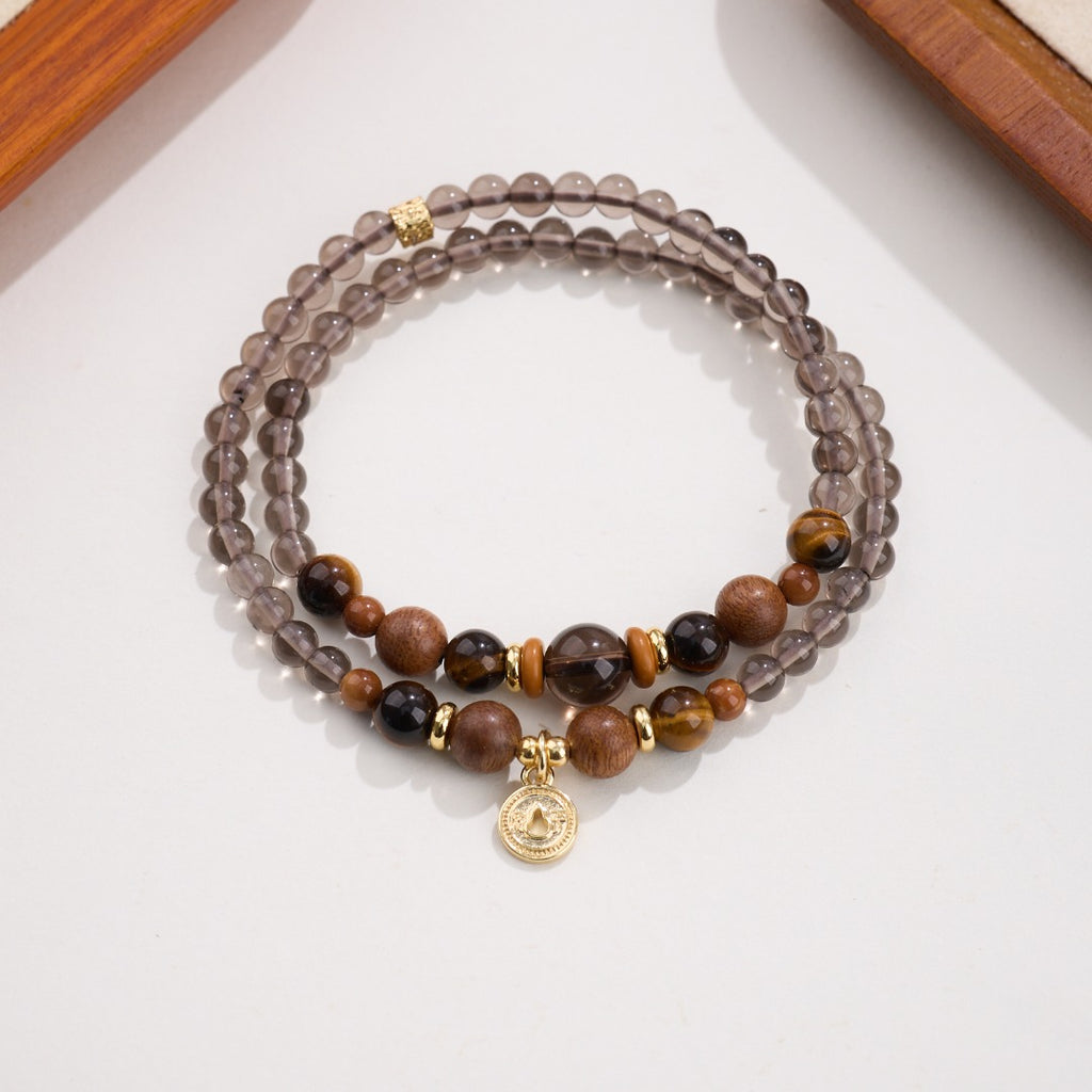 Ice Obsidian & Tiger Eye Double Loop Bracelet