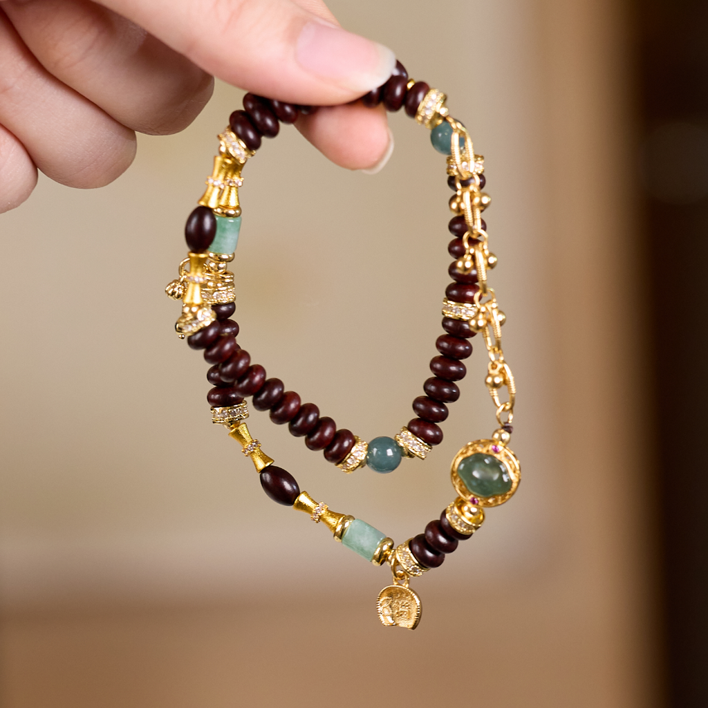 Sandalwood & Jade Abacus Wrap Bracelet