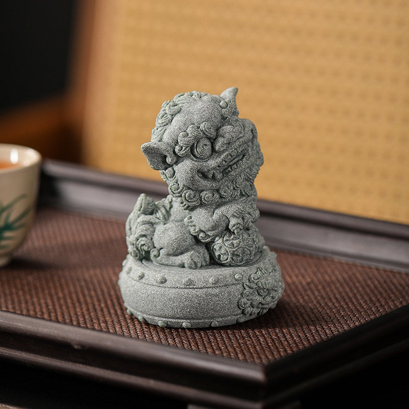 Joyful Green Sandstone Tang Guardian Lions