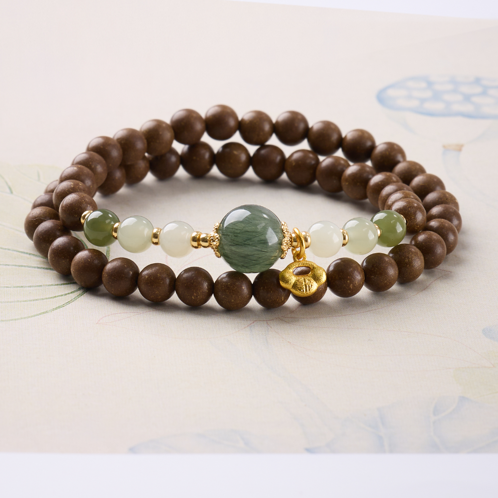 Green Rutilated Quartz & Sandalwood Wrap Bracelet