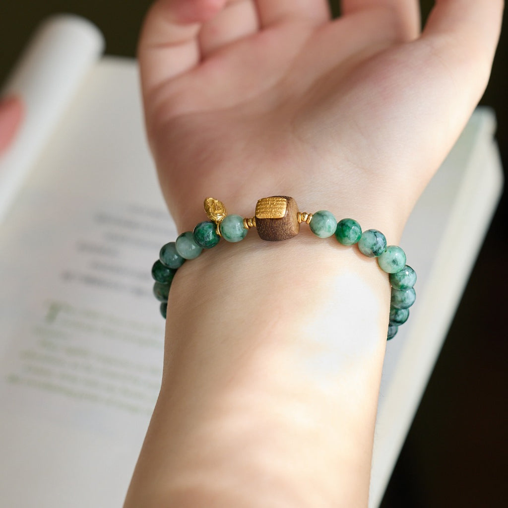 Jade & Sandalwood Gold Beaded Bracelet