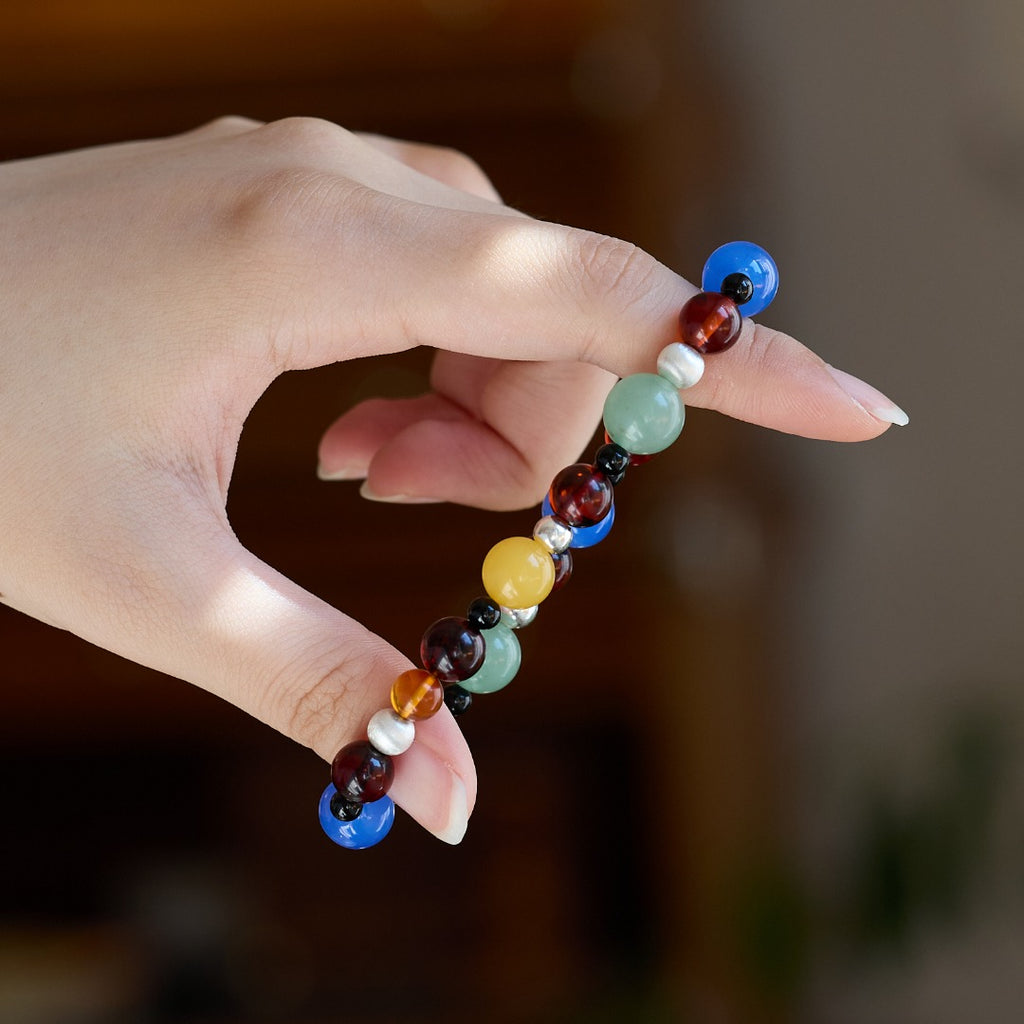 Natural Multi-Gemstone & Silver Bracelet