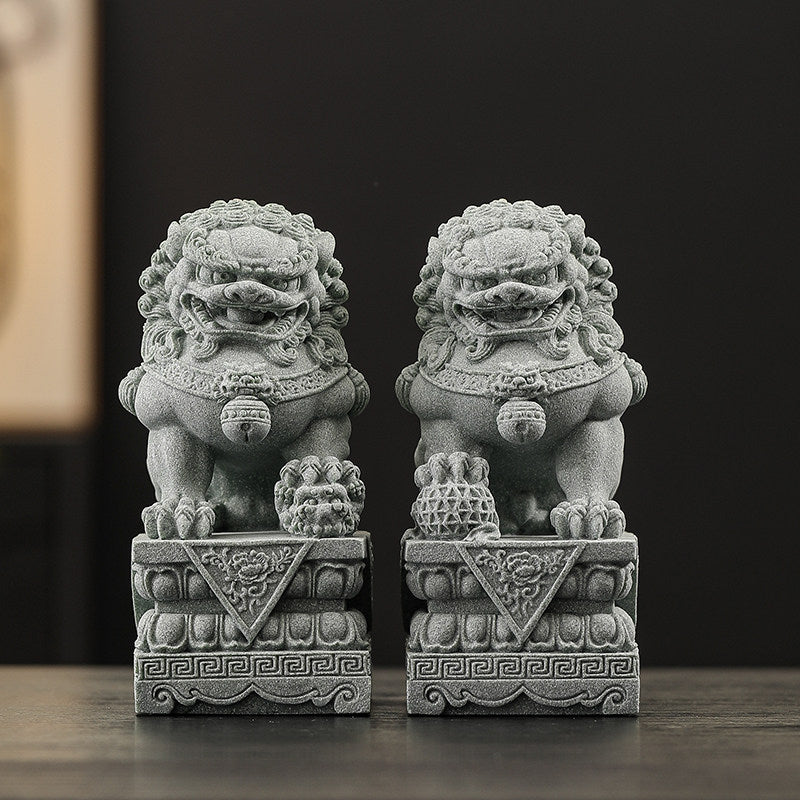 Imperial Blue Sandstone Foo Dogs Pair
