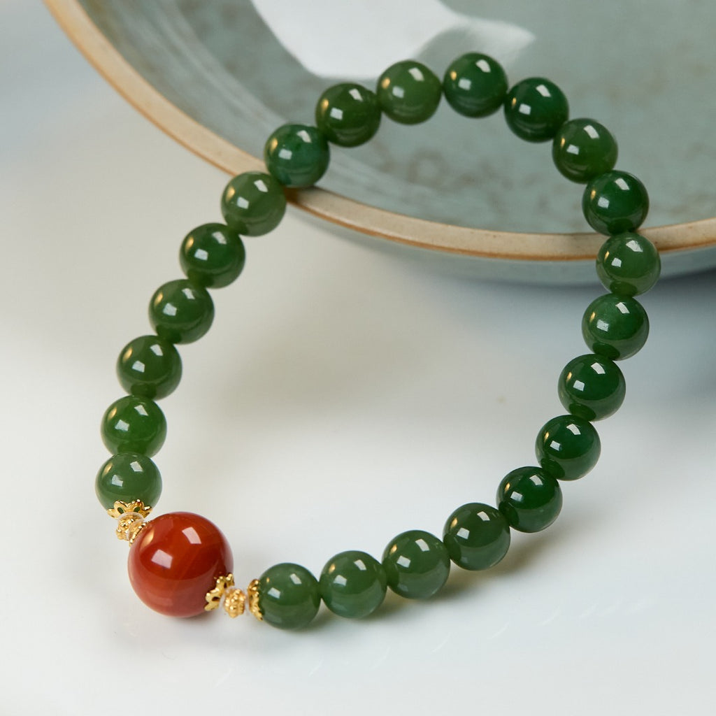 Natural Hetian Jasper & Red Agate Bracelet