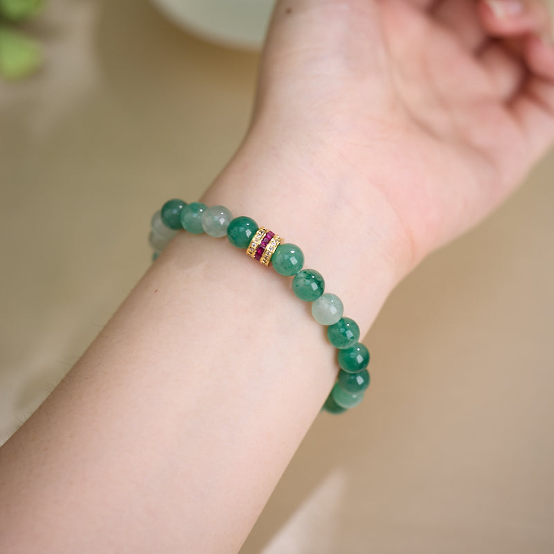 Green Chalcedony & Zircon Beaded Bracelet
