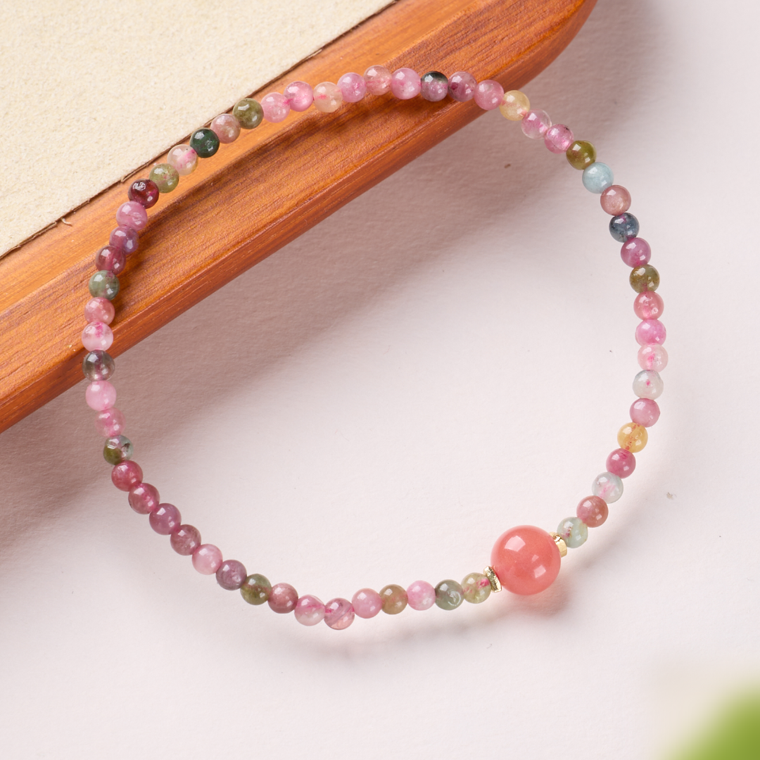 Candy Agate & Crystal Beaded Bracelet