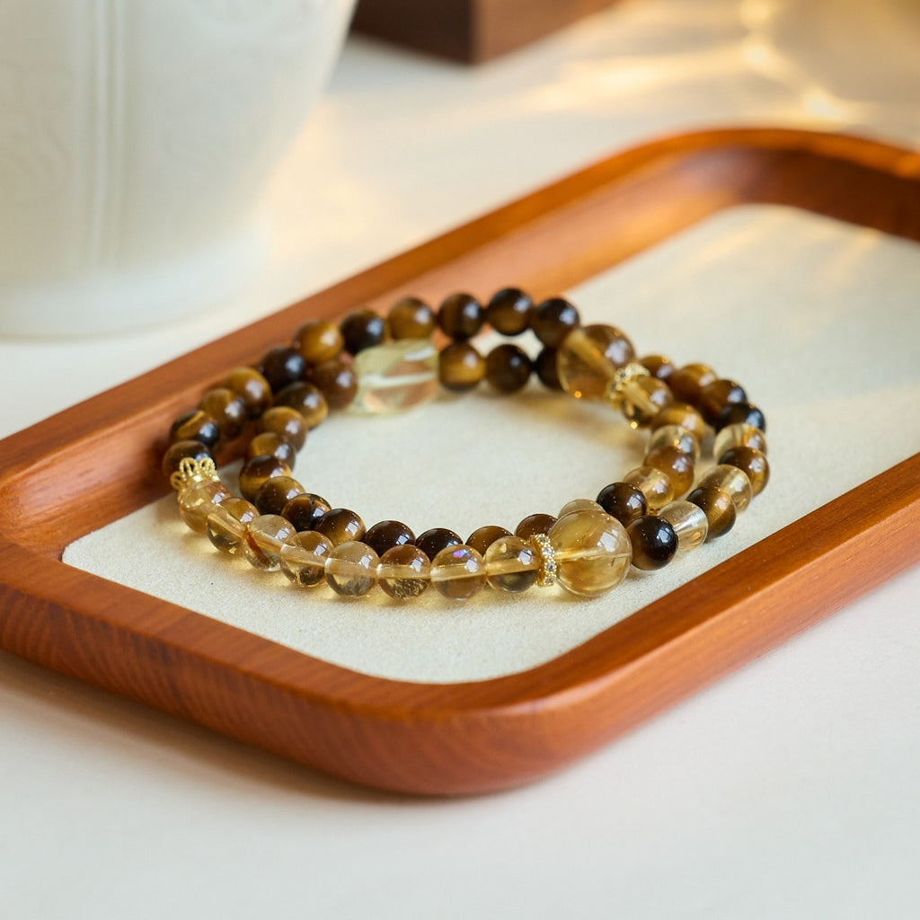 Golden Tiger Eye & Citrine Double Wrap Bracelet