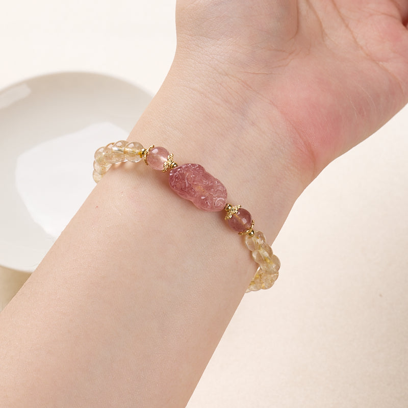 Strawberry & Gold Rutilated Quartz Bracelet