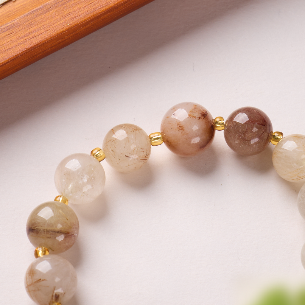 Copper Rutilated Quartz & Pearl Bracelet