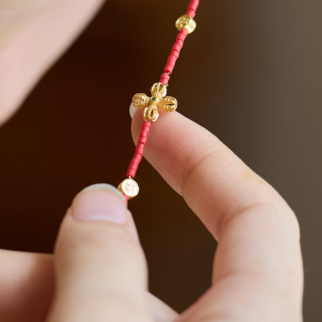 Dainty Cinnabar Cross Motif Micro-Bead Bracelet
