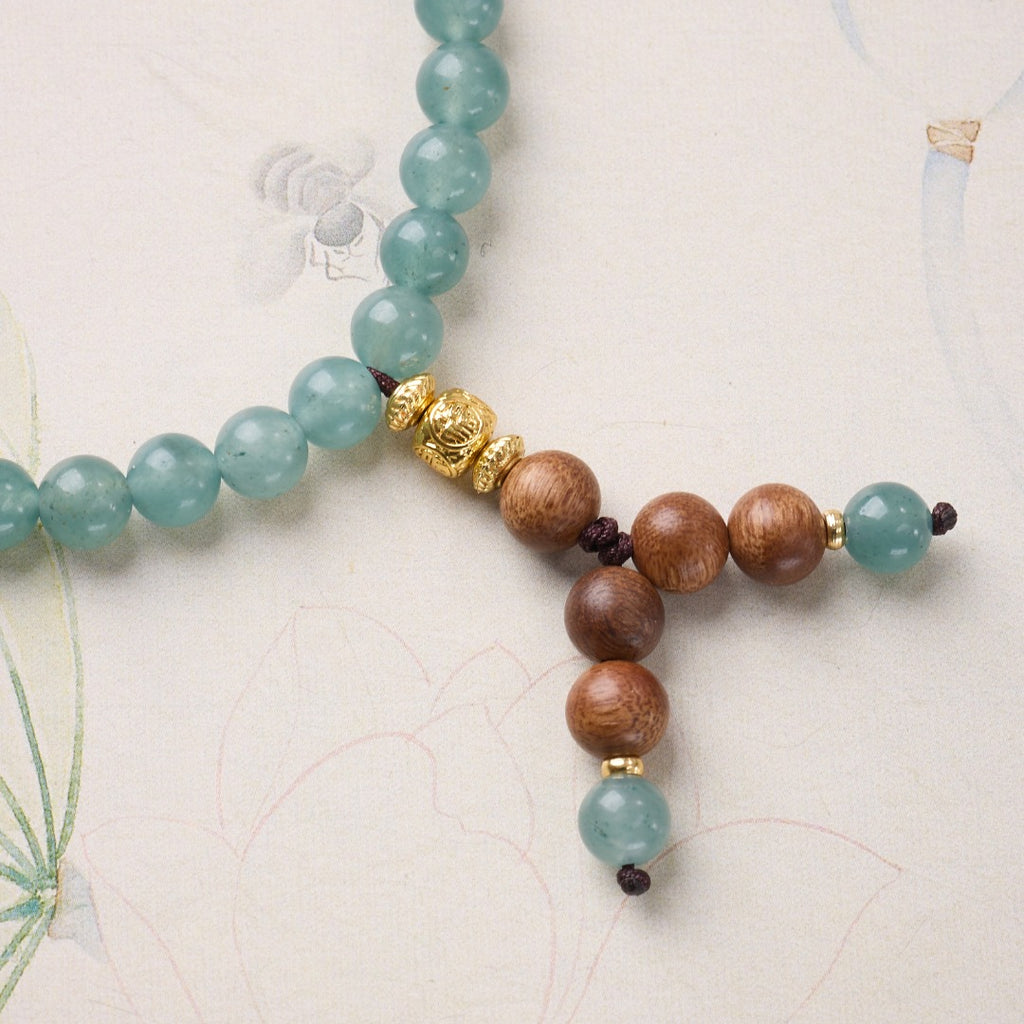 Blue Chalcedony & Wood Bead Wrap Bracelet