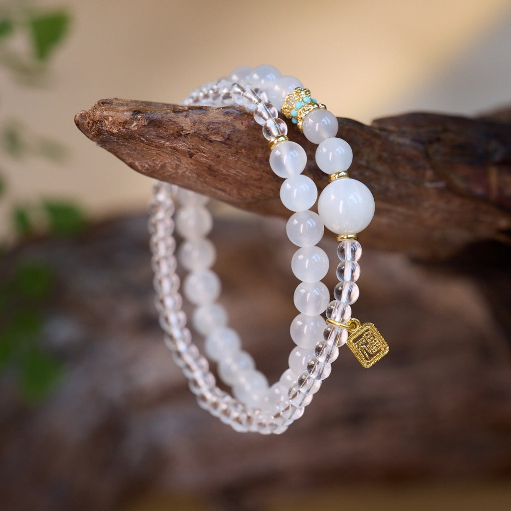 White Agate & Crystal Enamel Bracelet
