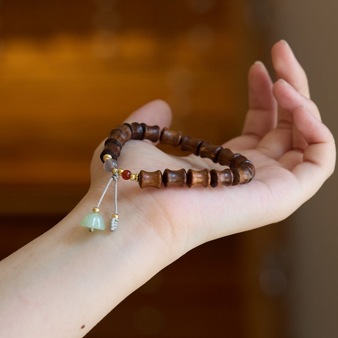 Black Rosewood & Agate Bamboo Style Bracelet