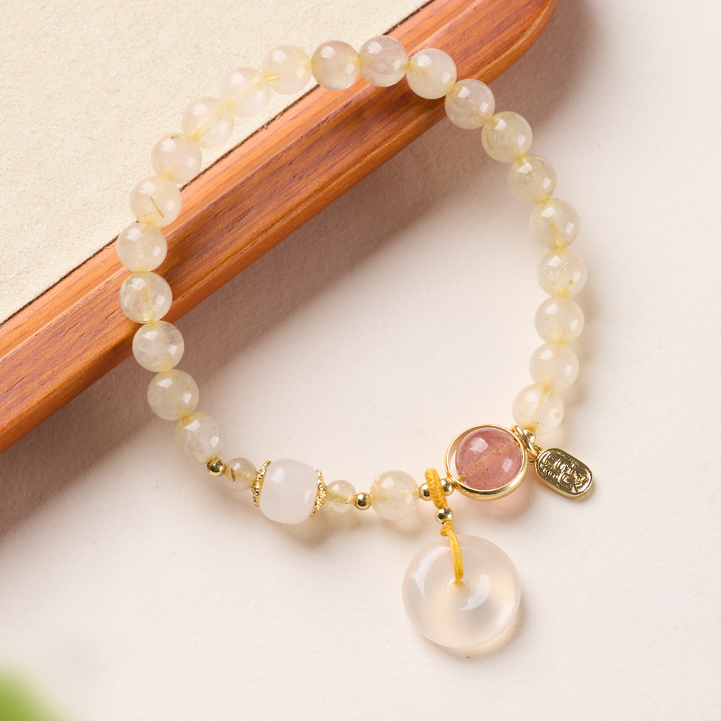 Golden Rutilated Strawberry Quartz Bracelet