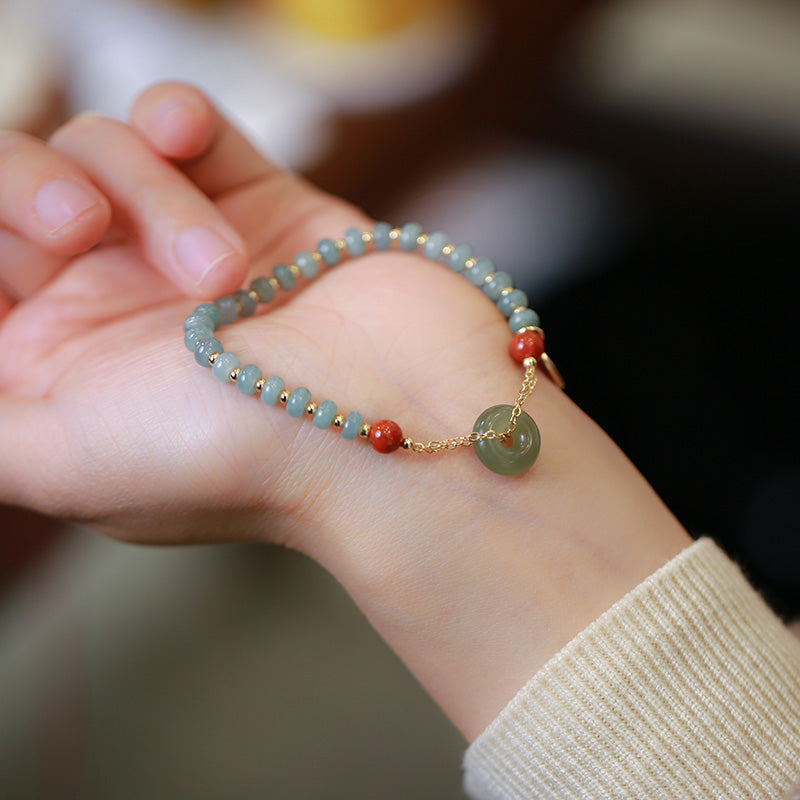 Green Jade & Red Agate Beaded Bracelet
