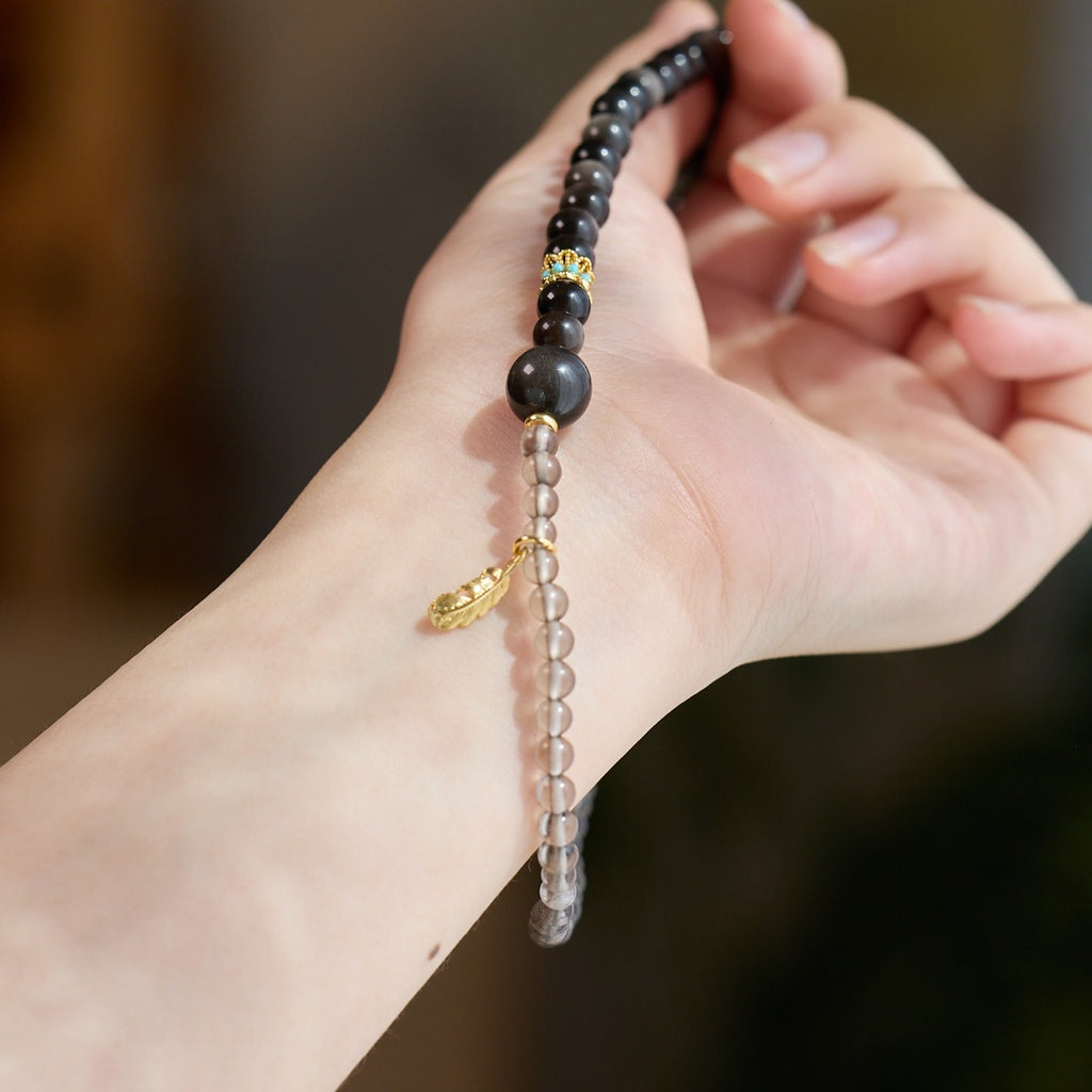 Silver Sheen Obsidian & Smoky Quartz Bracelet