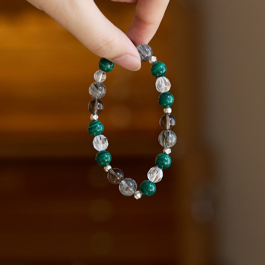 Malachite & Black Rutilated Quartz Bracelet