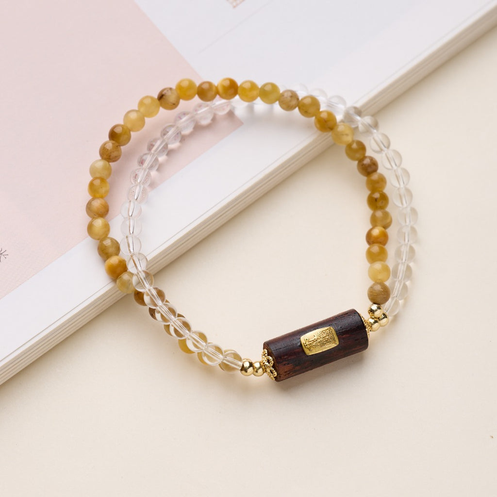 Gold Rutile & Wood Double Loop Bracelet